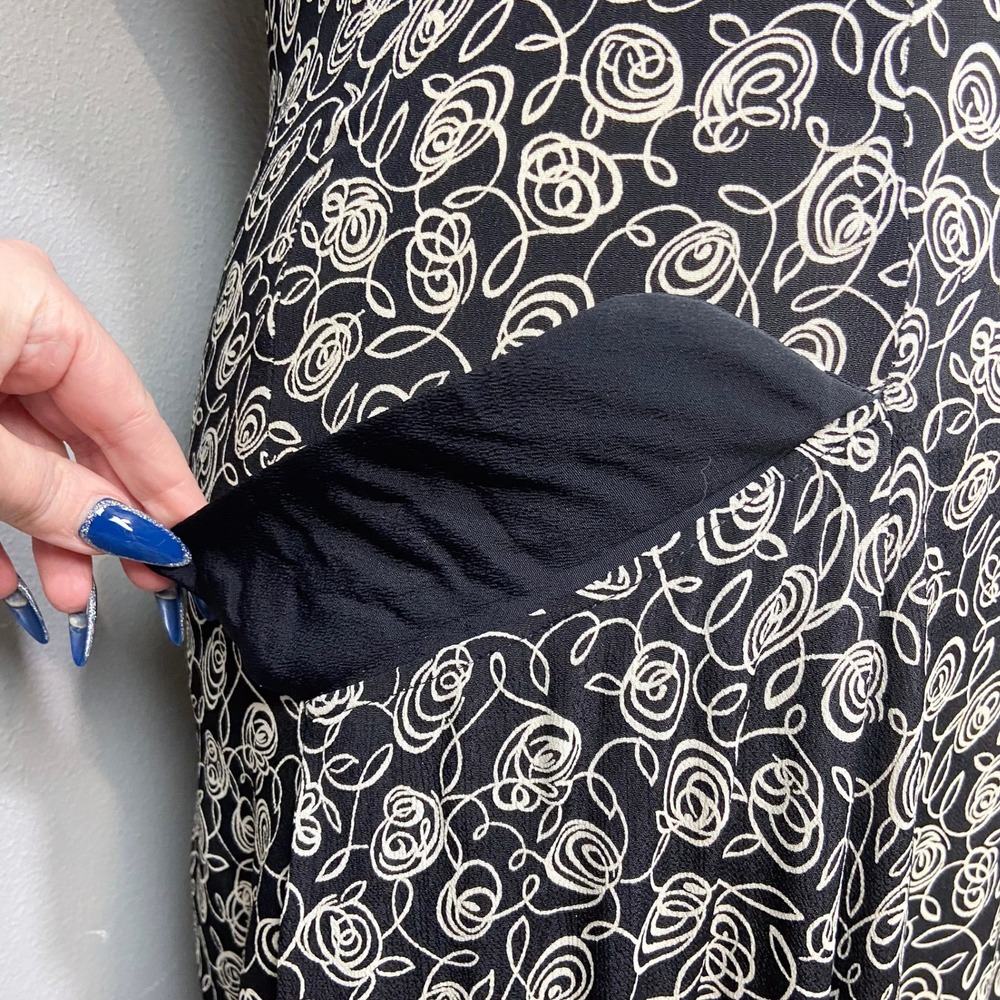 Vintage 80s 90s Laundry Shelli Segal Dress Sz 14 Black Floral Retro Swing Pinup - Picture 13 of 15